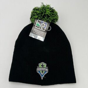 Seattle Sounders FC MLS Official Licensed Knit Beanie Pom Black Green One‎ Size